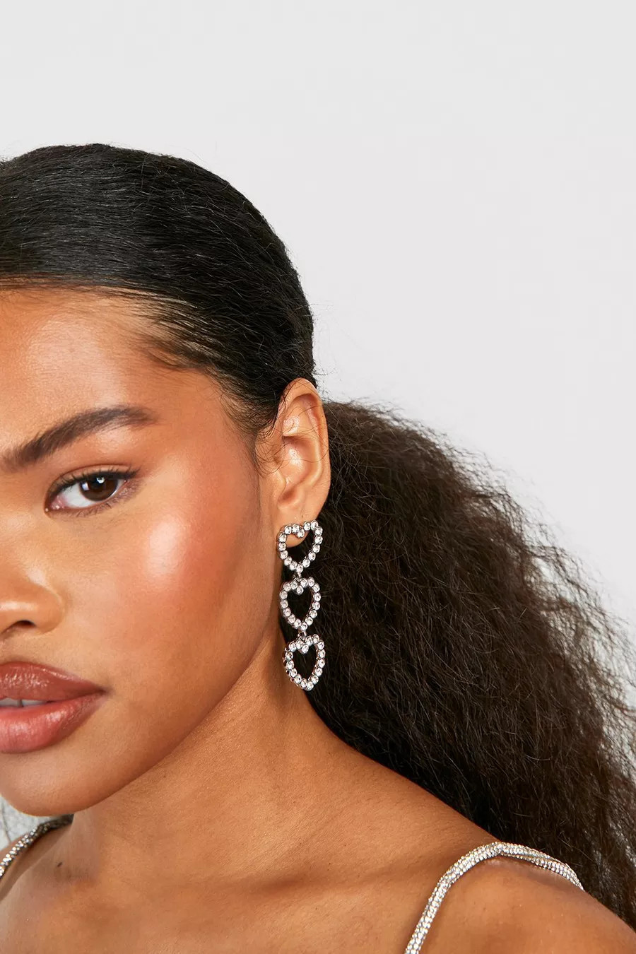 Diamante Heart Drop Earrings | Boohoo.com (NO)