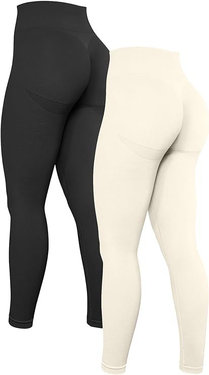 OQQ Women's 2 Piece High Waist Workout Butt Lifting Leggings Tummy Control Ruched Booty Smile Yog... | Amazon (US)