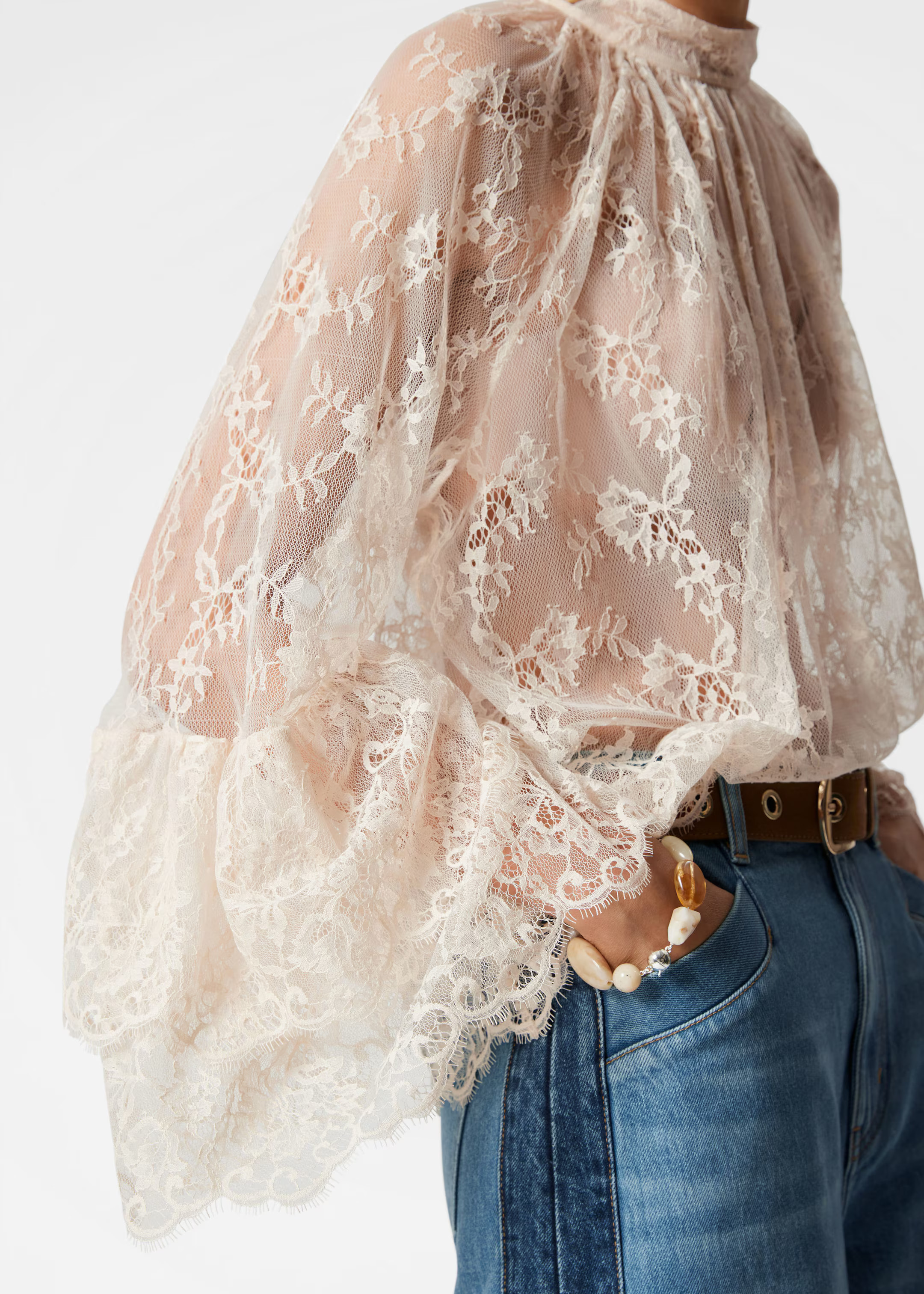 Flounced Lace Blouse - Cream - Blouses - & Other Stories GB | & Other Stories UK