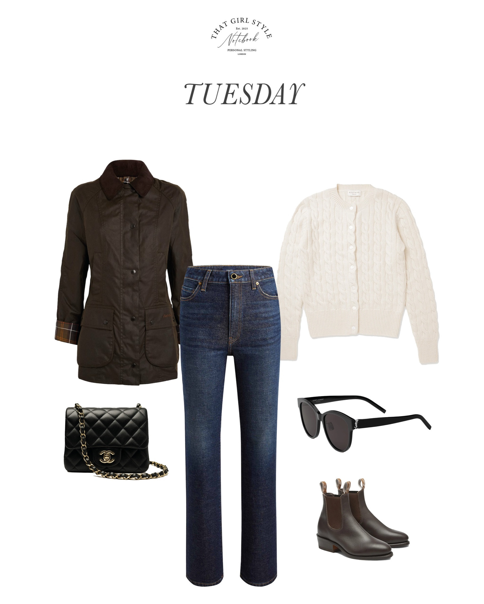 Look 30 | Coat Barbour, Jeans Khaite, Cardigan Kiltane, Boots R.M.Williams, Sunglasses Saint Laurent

#LTKluxury #LTKautumn #LTKstyletip