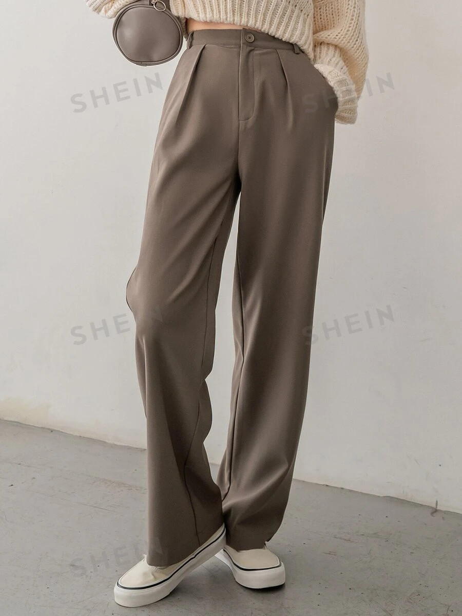DAZY Solid Plicated Detail Suit Pants | SHEIN