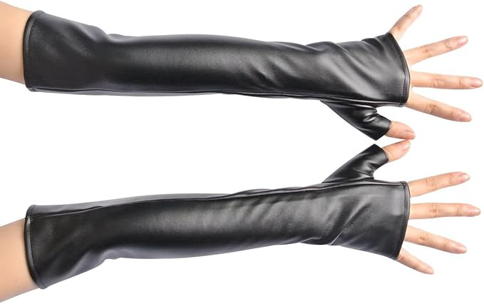 NAVADEAL Black PU Faux Leather Long Arm Warmer Dress Up Fingerless Gloves Halloween Costume Party... | Amazon (US)