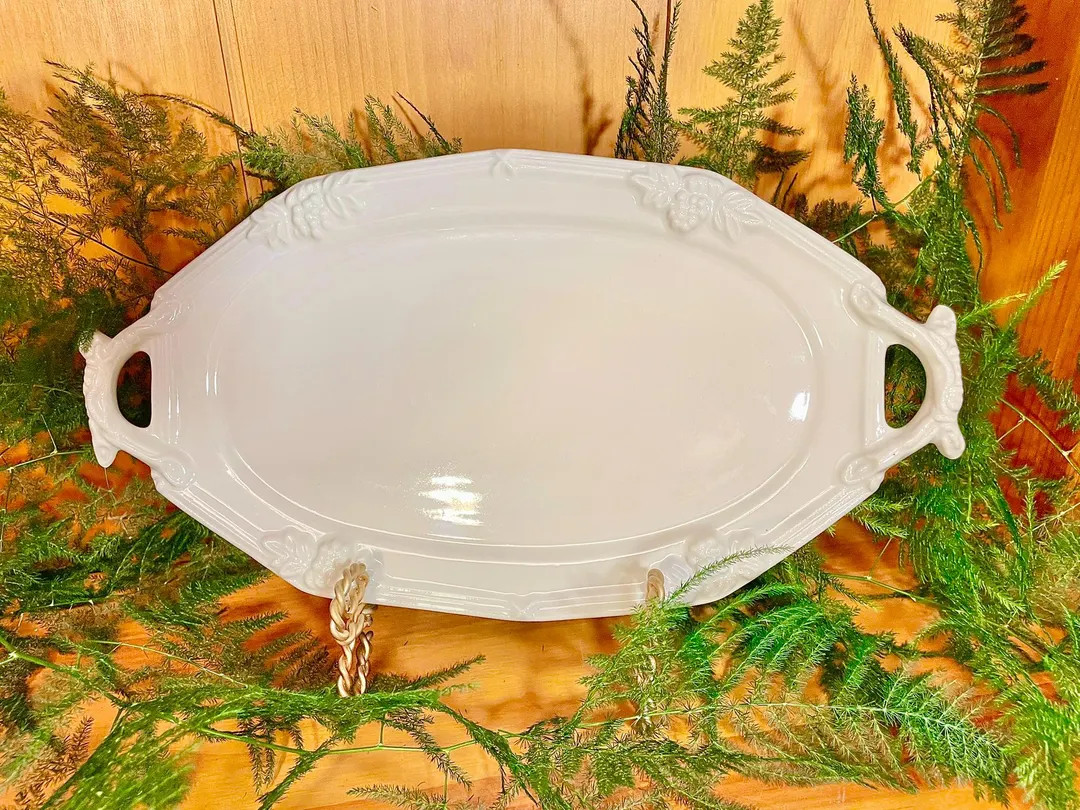 Vintage Redcliffe Ironstone Oval Platter With Handles | 12.25” X 6.75” | Creamy Off-white Wit... | Etsy (US)