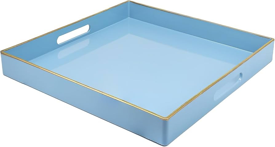 Spsyrine Light Blue Decorative Tray for Living Room, Square Modern Plastic Coffee Serving Table T... | Amazon (US)