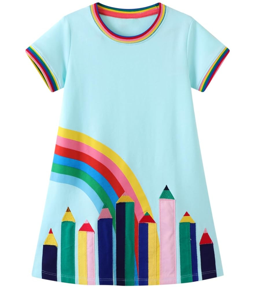 Toddler Girls Cotton Embroidery Applique Short Sleeve Dresses 2-7Y | Amazon (US)