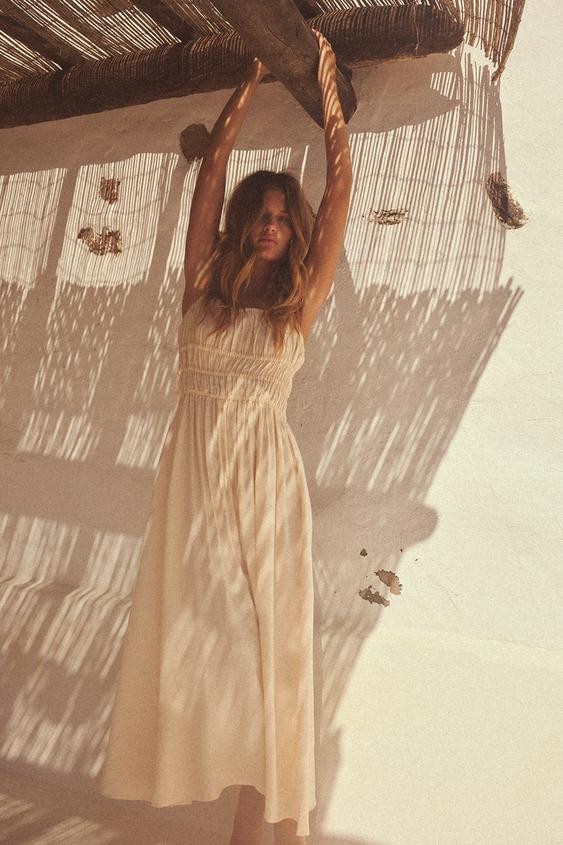 FLOWY ELASTIC MIDI DRESS | Zara US