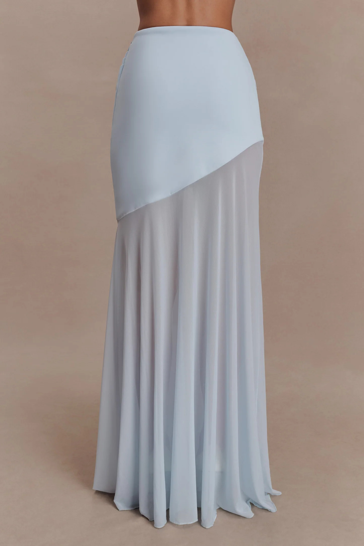 Portia Scuba And Mesh Maxi Skirt - Pale Blue | Meshki UK