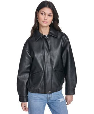 Levi's Women's Faux Leather Relaxed-Fit Bomber Jacket - Black | Macy's