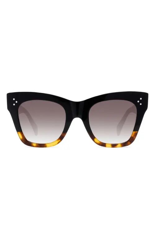 CELINE 50mm Gradient Small Cat Eye Sunglasses in Black/Havana at Nordstrom | Nordstrom