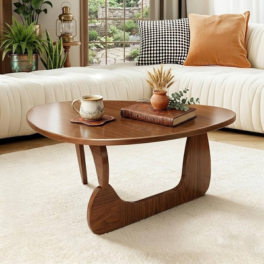 Solid Wood Triangle Coffee Table, 35.4"x22.8"x16.5" Walnut Center Table for Living Room | Amazon (US)