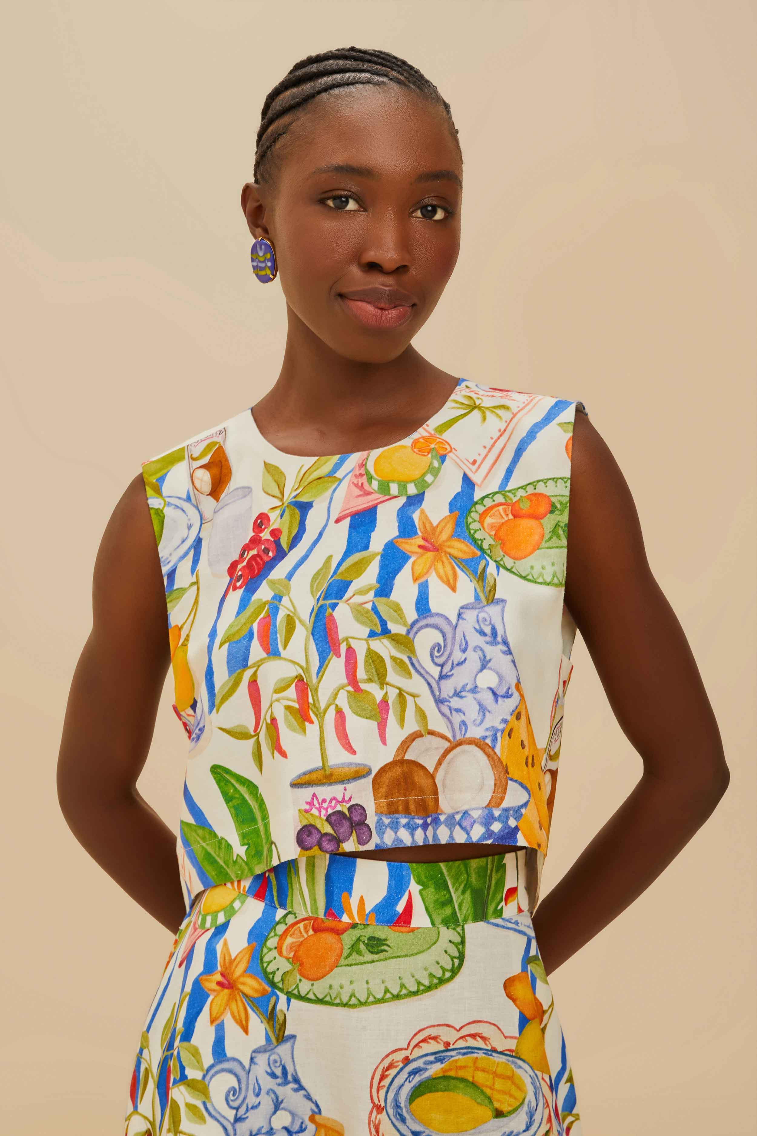 Off-White Fresh Table LENZING™ ECOVERO™ Euroflax™ Blouse | FarmRio (US)