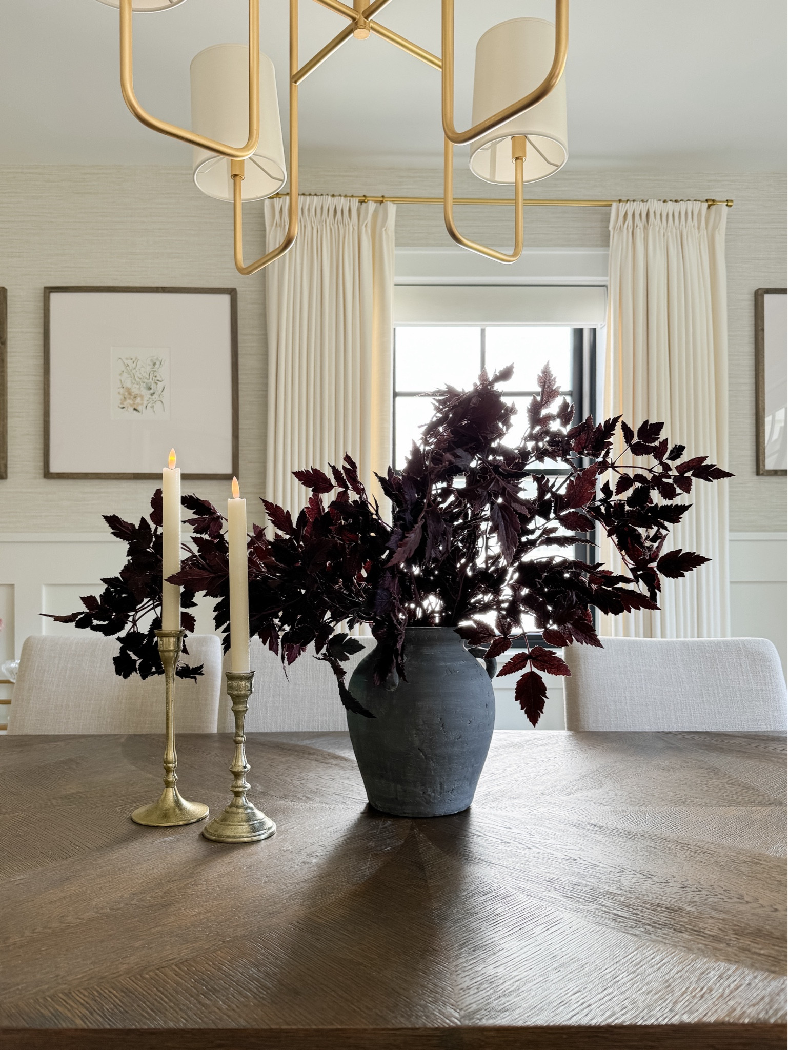 Easy and elegant fall dining room centerpiece - all from Amazon! I am using five stems in this arrangement. Sorry This would also look great on a kitchen island. My tapered candlestick holders are discontinued so I am linking a few similar options. I love the flavus candles so they can be on night and you don’t have to worry about a fire risk! 

#LTKHome #LTKStyleTip #LTKMidsize