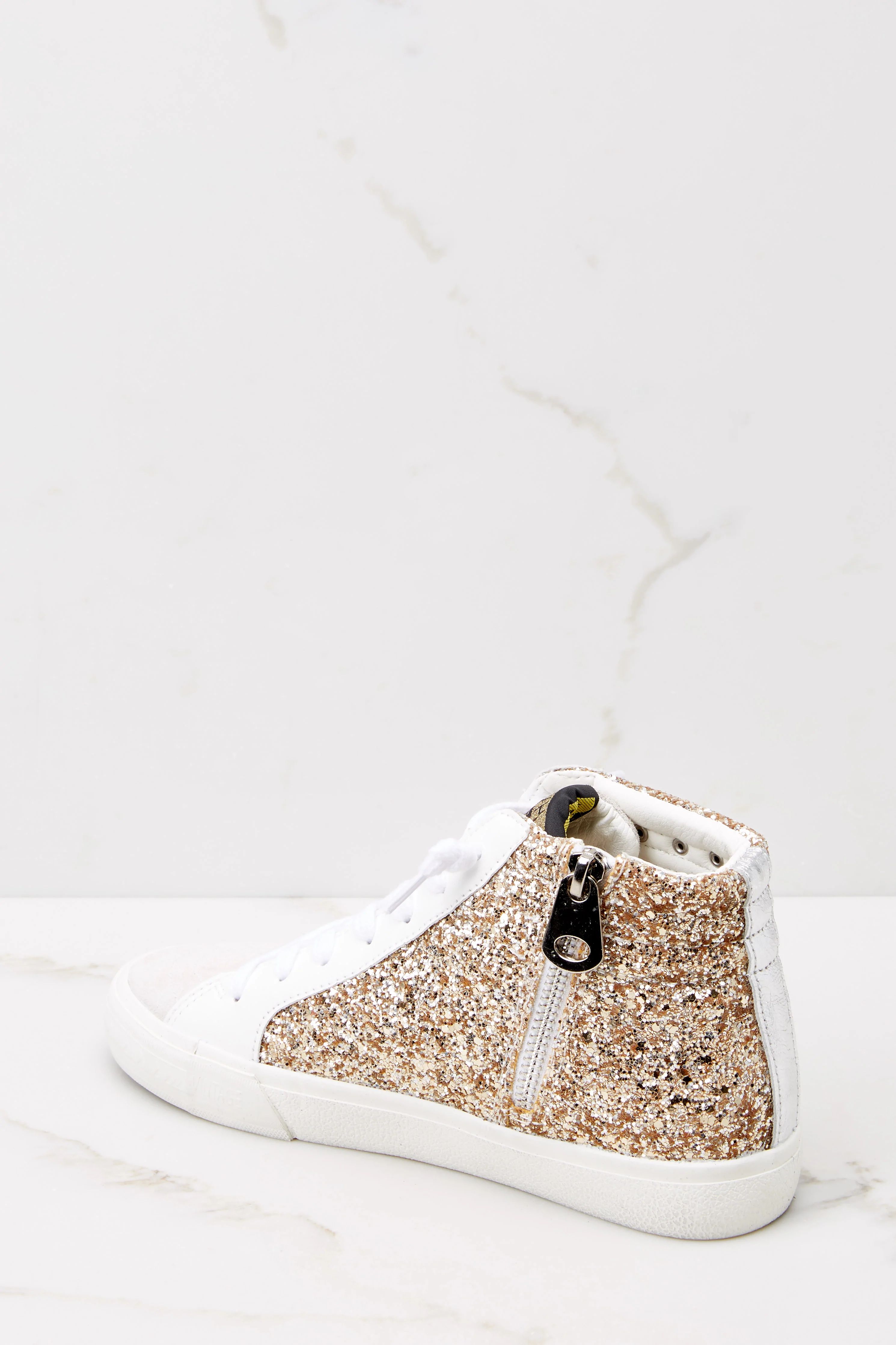 Mateel Gold Grey Multi Glitter High Top Sneakers | Red Dress 