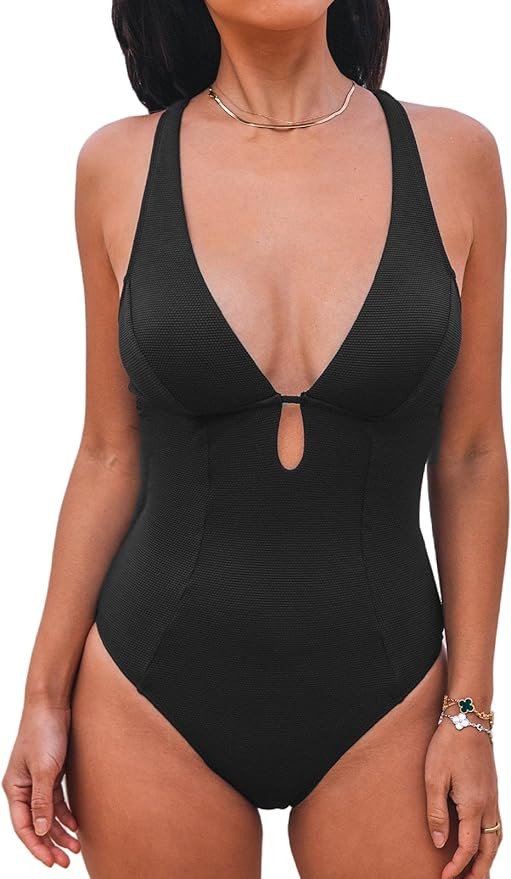 CUPSHE Women's One Piece Swimsuit Deep V Bathing Suit Ring Back | Amazon (US)