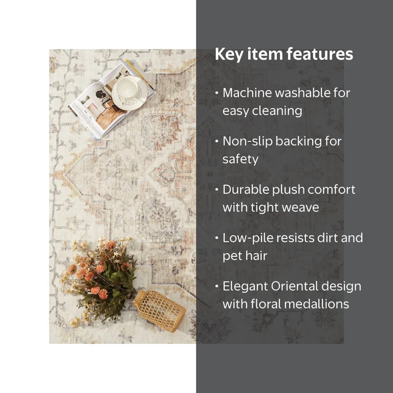 FEELHOME 5'x7' Area Rug Machine Washable Soft Vintage Distressed Non Slip Carpet for Living Room ... | Walmart (US)
