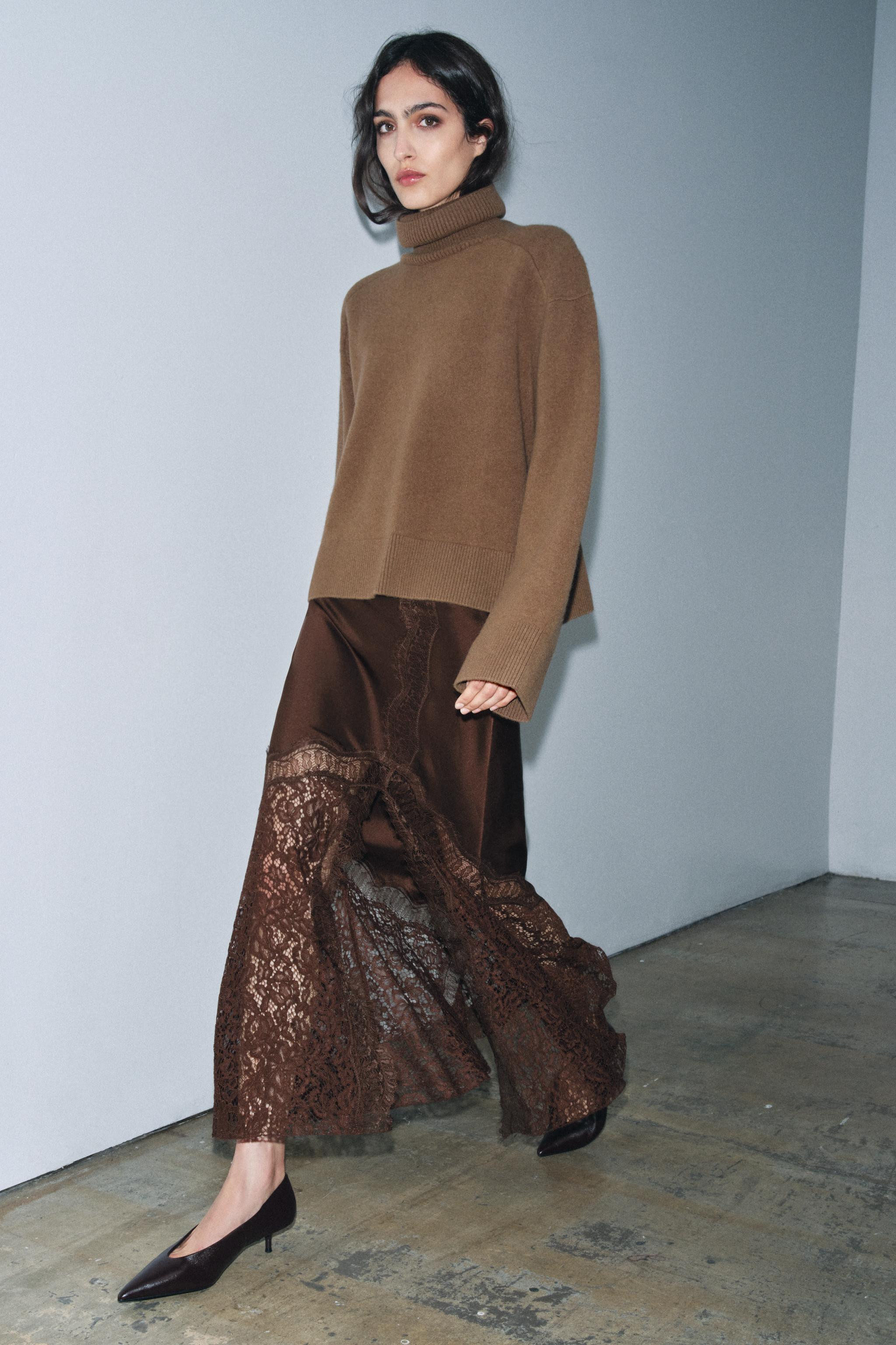 ZW COLLECTION SATIN LACE SKIRT | Zara UK