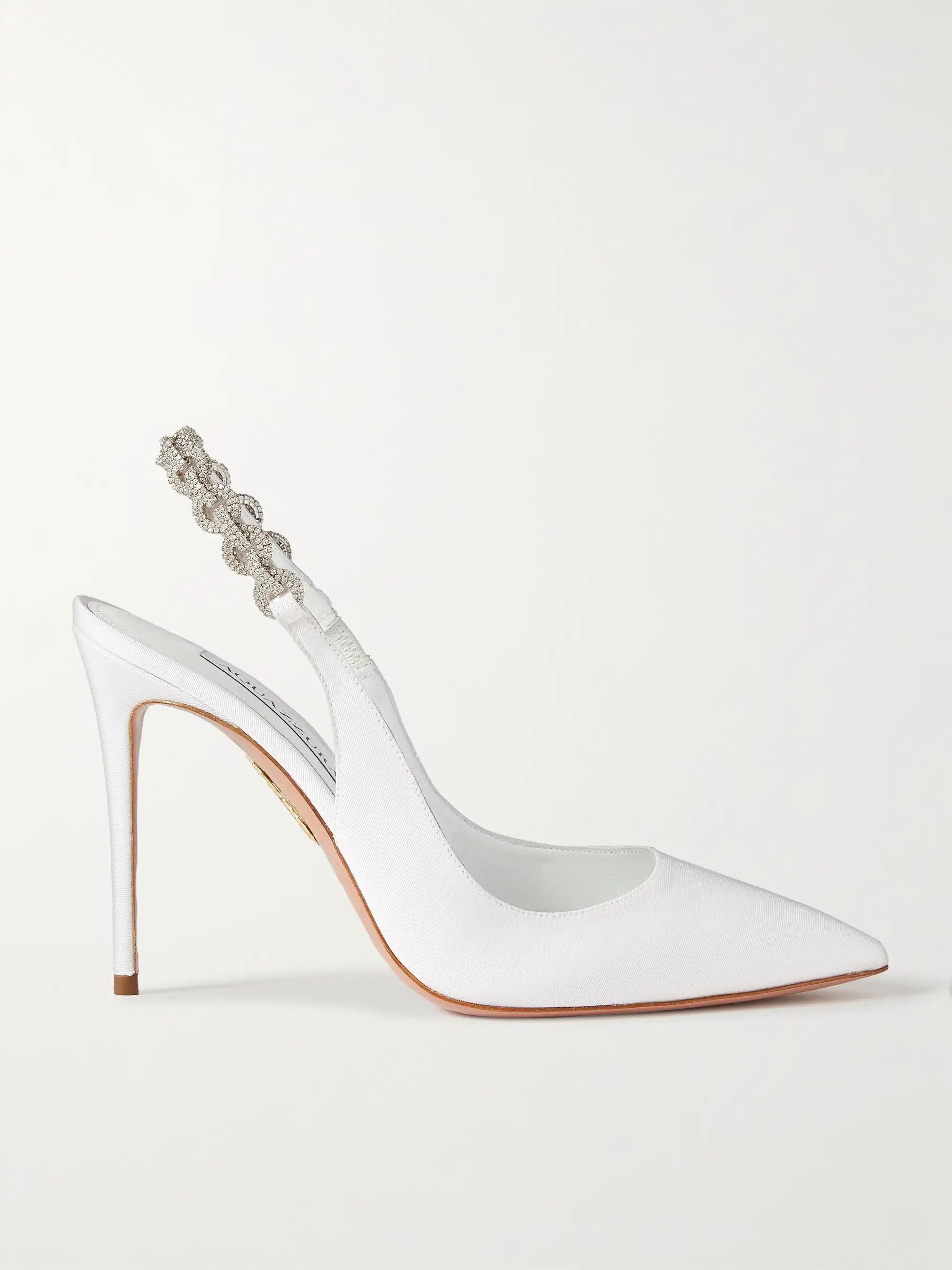 White Love Link 105 crystal-embellished grosgrain slingback pumps | AQUAZZURA | NET-A-PORTER | NET-A-PORTER (UK & EU)