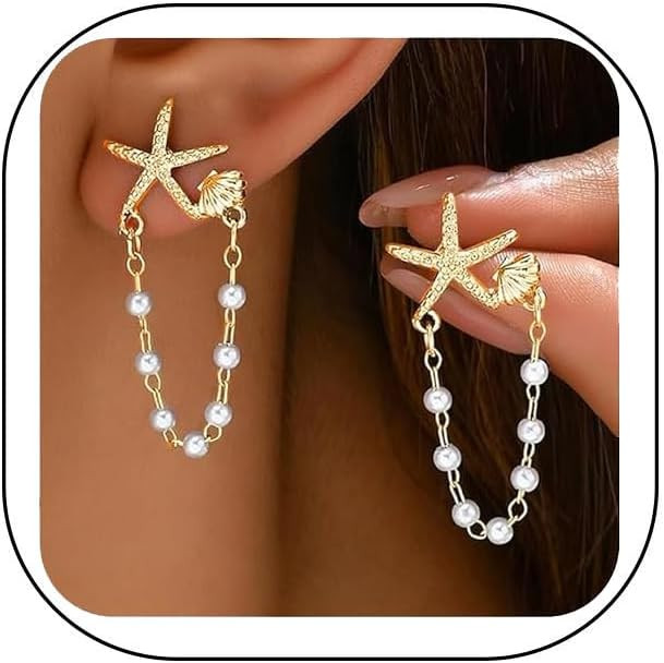 Starfish Earrings for Women Gold Sea Shell Earrings Summer Beach Vacation Outfits for Women | Amazon (US)