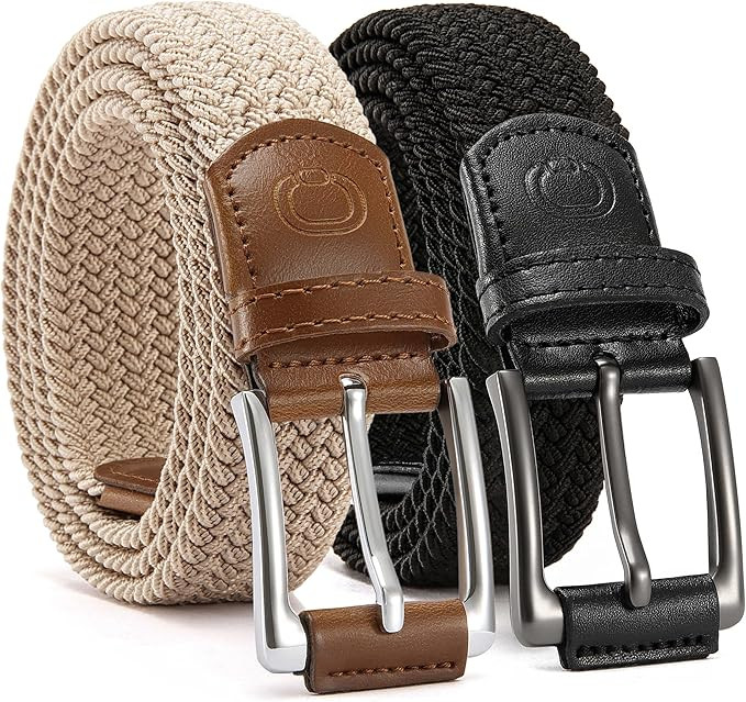 CHAOREN Stretch Belt Men 2 Pack - 1 3/8" Braided Golf Belts For Men - Casual Elastic For Pants an... | Amazon (US)