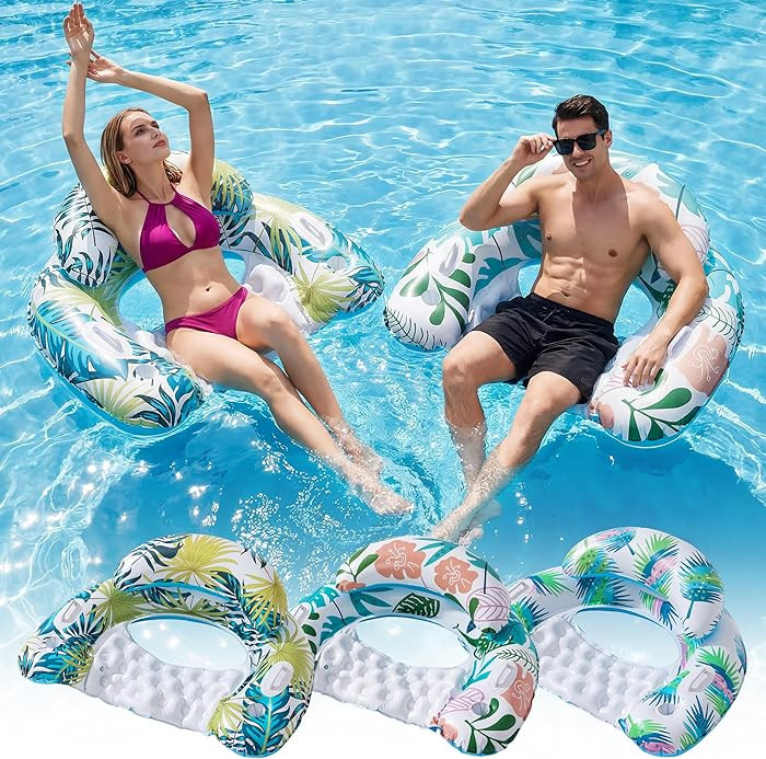 OKSUWATER - Paquete de 3 flotadores de piscina para adultos, flotadores de piscina con dos portav... | Amazon (US)