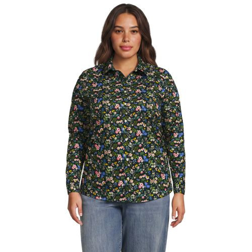 Plus Size No Iron Button Front Shirt - Lands' End - Brown - 20W | Lands' End (US)