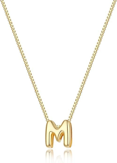 Bubble Gold Letter Necklace for Women, 14k Gold Plated Balloon Initial Necklace, Dainty Gold Neck... | Amazon (US)