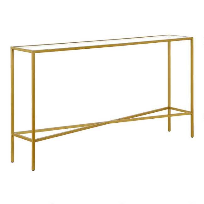 Mille Narrow Metal and Glass Top Console Table | World Market