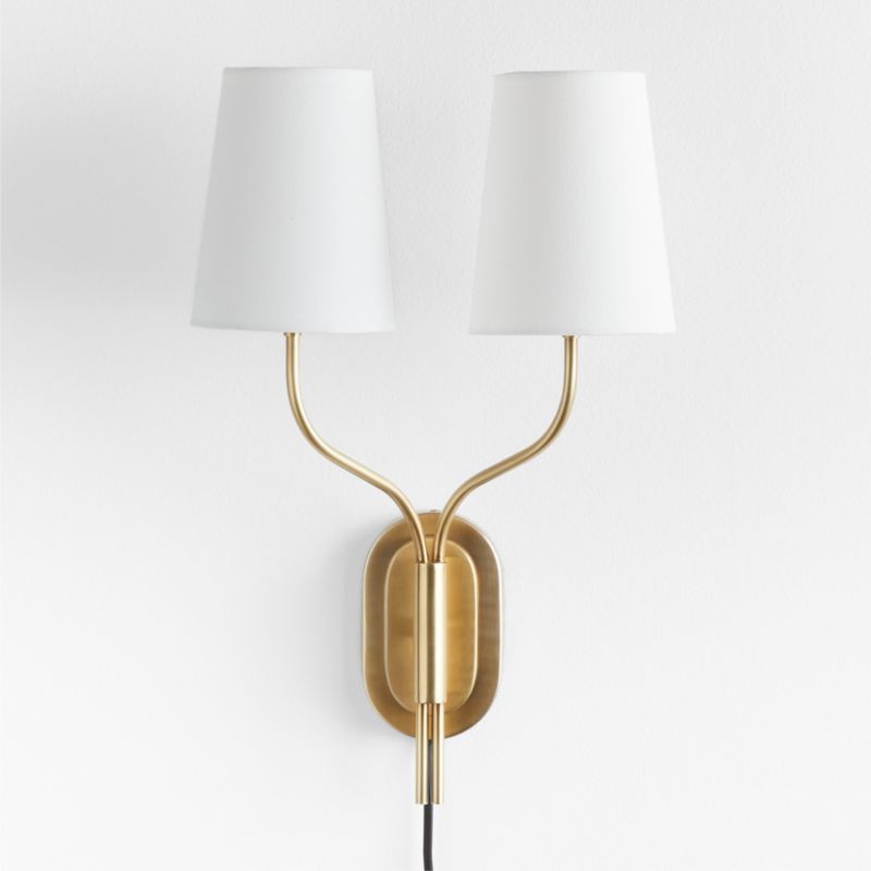 Seguin Burnished Brass 2-Light Traditional Plug In Wall Sconce | Crate & Barrel | Crate & Barrel