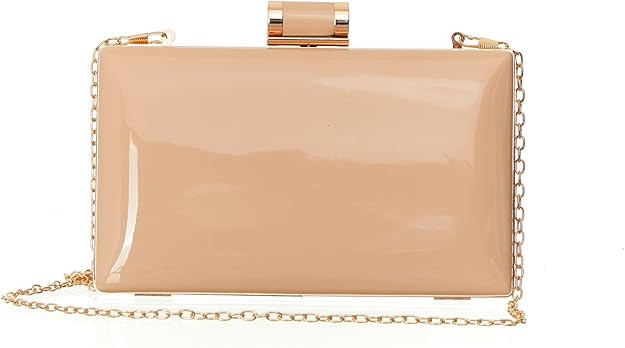 Faux Patent Leather Rectangular Box Candy Clutch With Top Clasp & Chain Strap For Women. | Amazon (US)