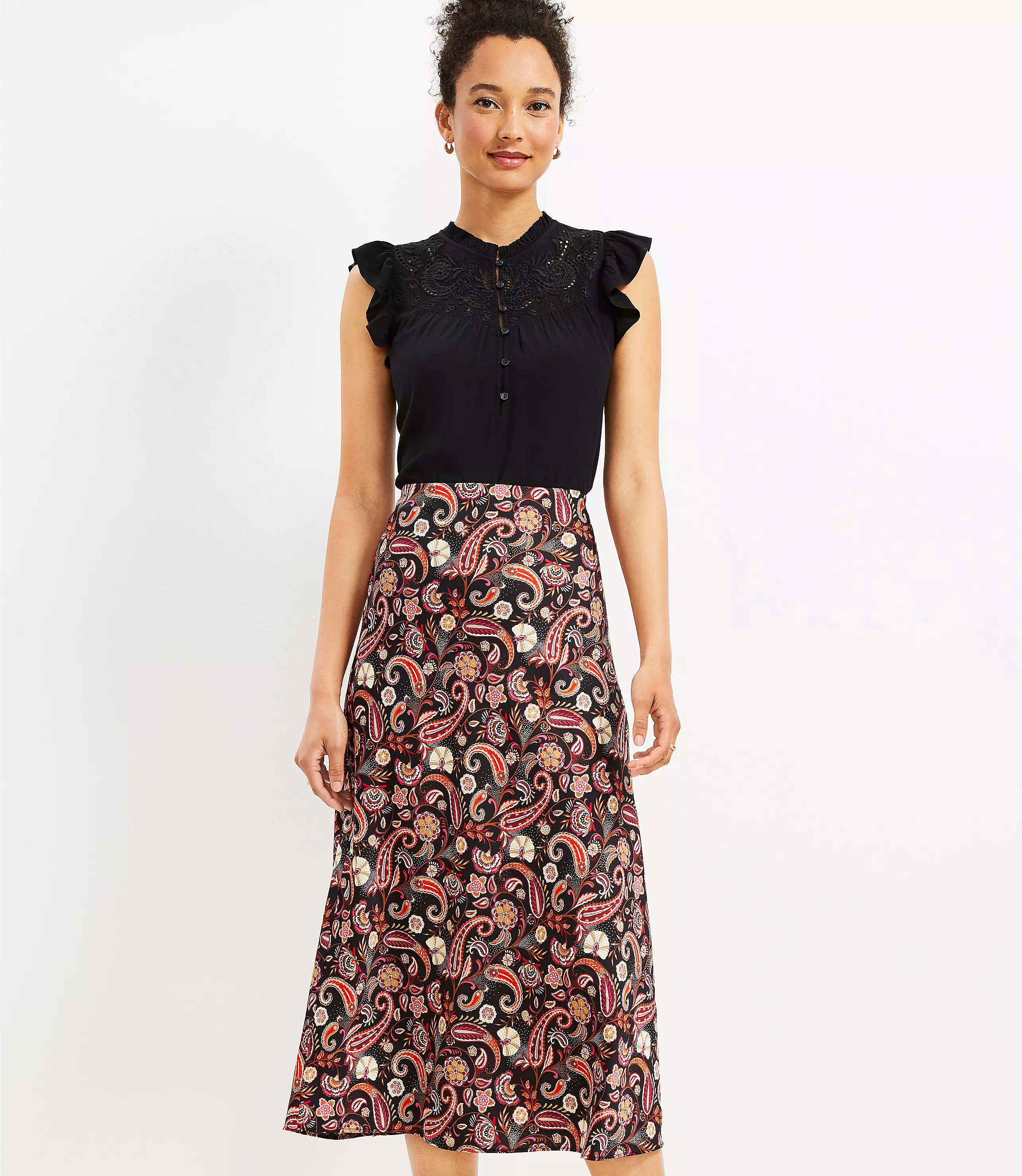 Paisley Bias Midi Skirt | LOFT