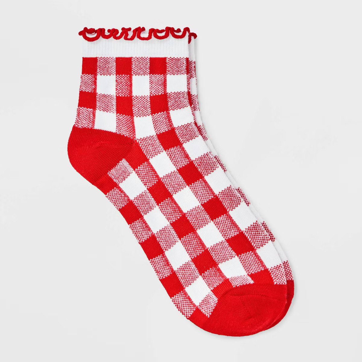 Women's Gingham Lettuce Edge Ankle Socks - 4-10 | Target
