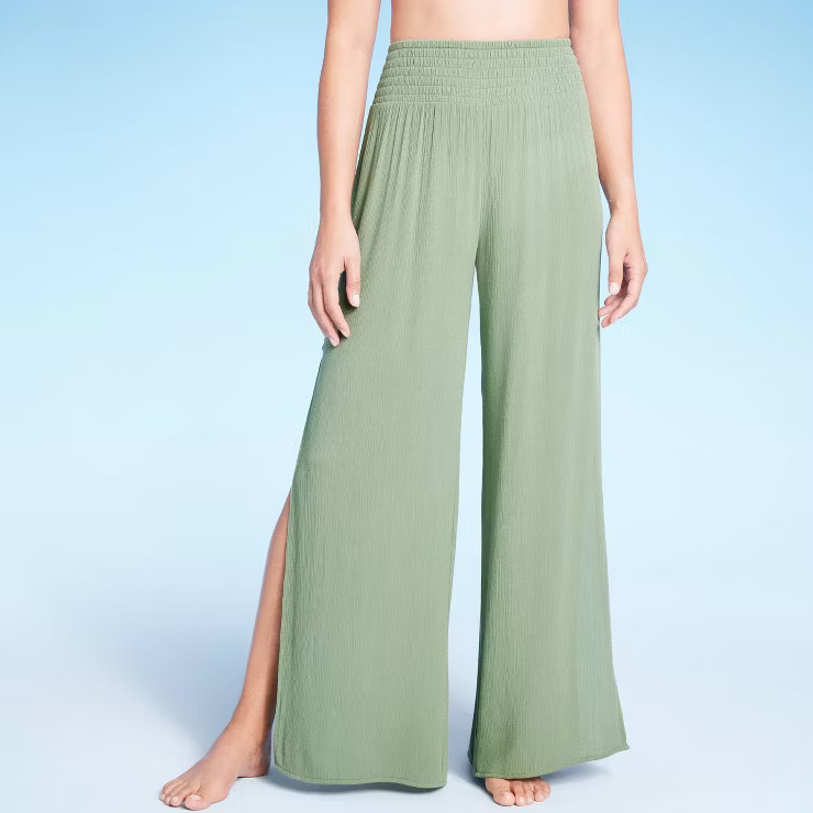 Women's Smocked Waist Side Slit Cover Up Pants - Kona Sol™ | Target