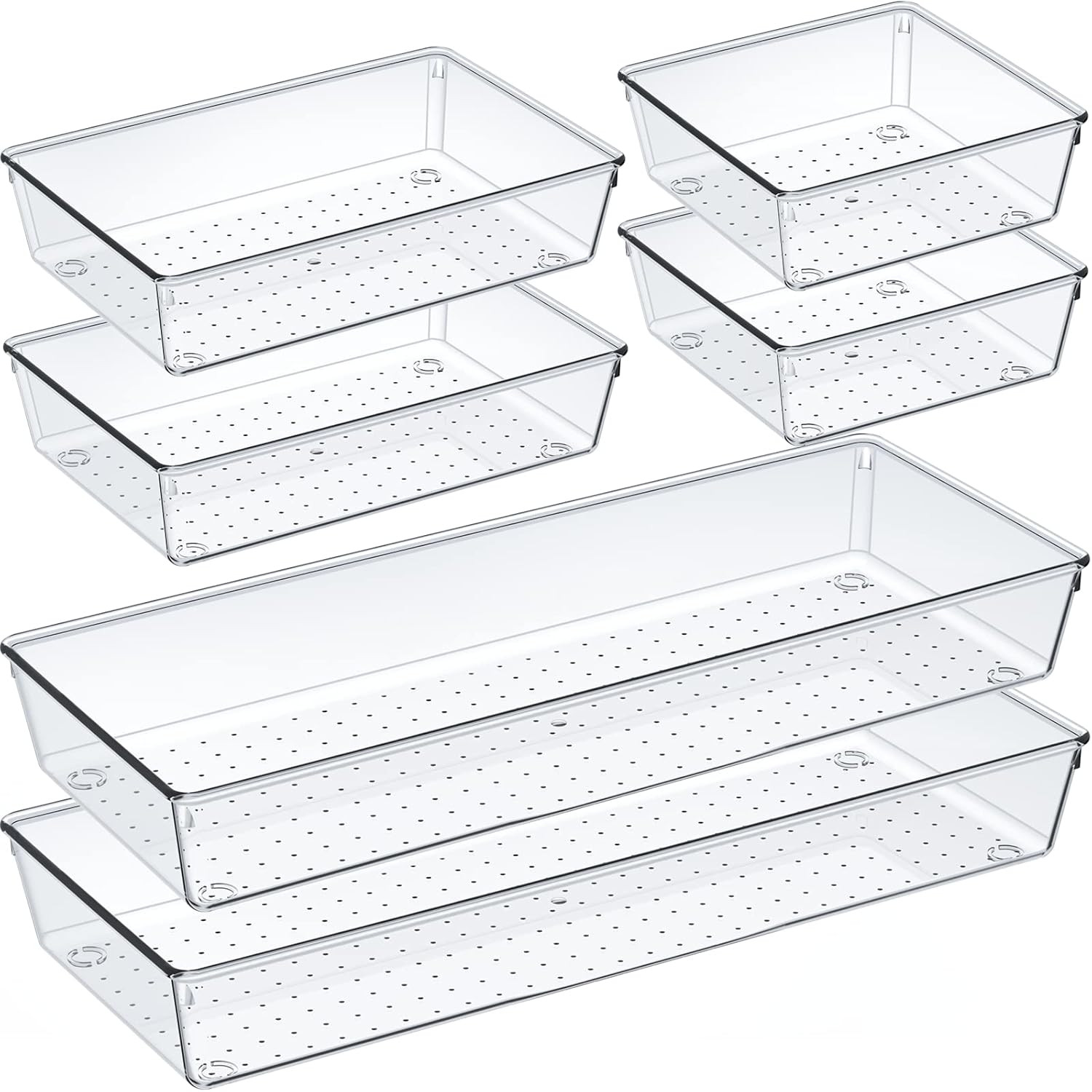 Criusia 6 Pcs Large Size Clear Drawer Organizer Set, Acrylic Non Slip Non Cracking Kitchen Drawer... | Amazon (US)