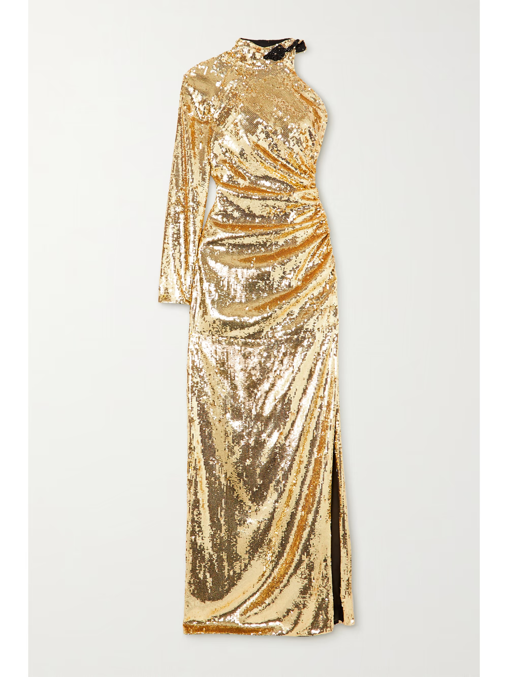 DUNDASOne-sleeve bead-embellished sequinned organza gown | NET-A-PORTER (US)