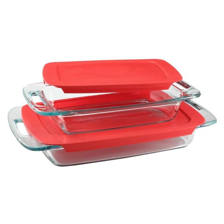Pyrex Easy Grab 4-piece Rectangular Glass Bakeware Set with Red Lids | Walmart (US)