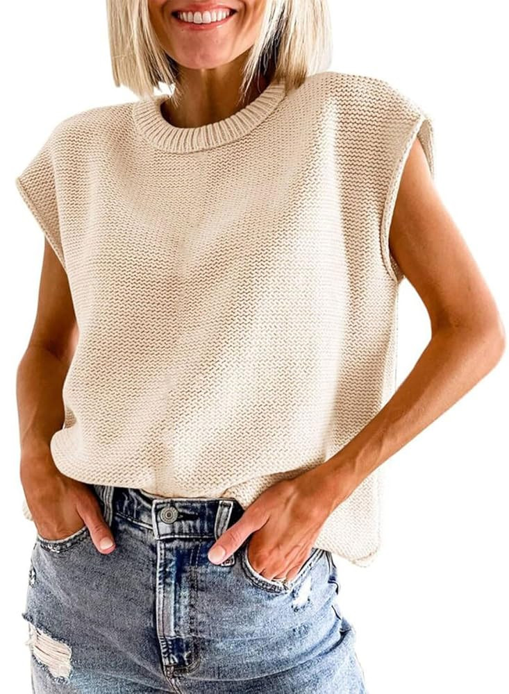 Womens Summer Sweater Vest Cap Sleeve Crew Neck Casual Loose Fit Knit Lightweight Pullover Tank T... | Amazon (US)