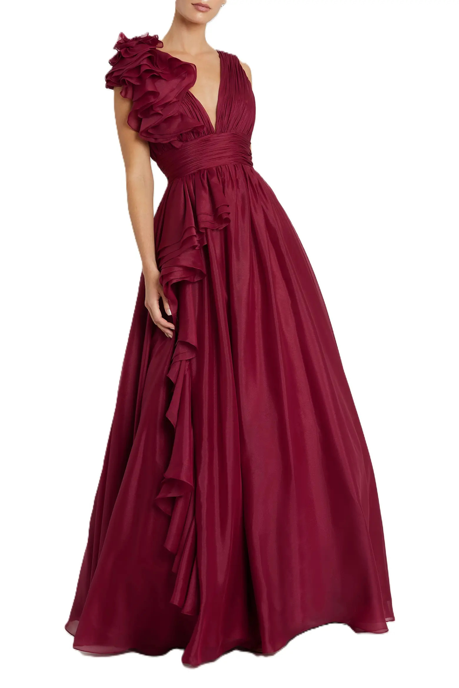 Ruffle Shoulder V-Neck Chiffon Gown (Women) | Nordstrom | Nordstrom