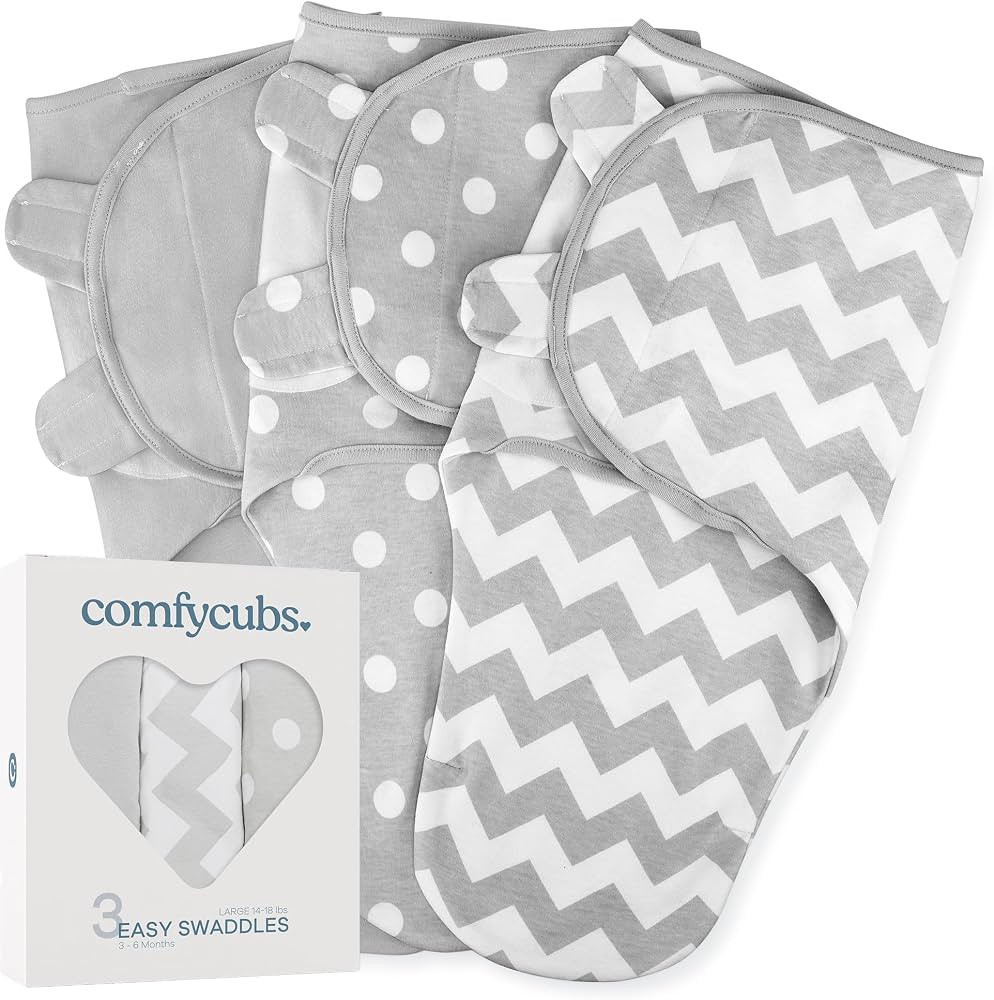 Comfy Cubs Easy Swaddle Blanket, 3 Pack - 100% Cotton Newborn Wrap, Large for 3-6 Months Infants,... | Amazon (US)