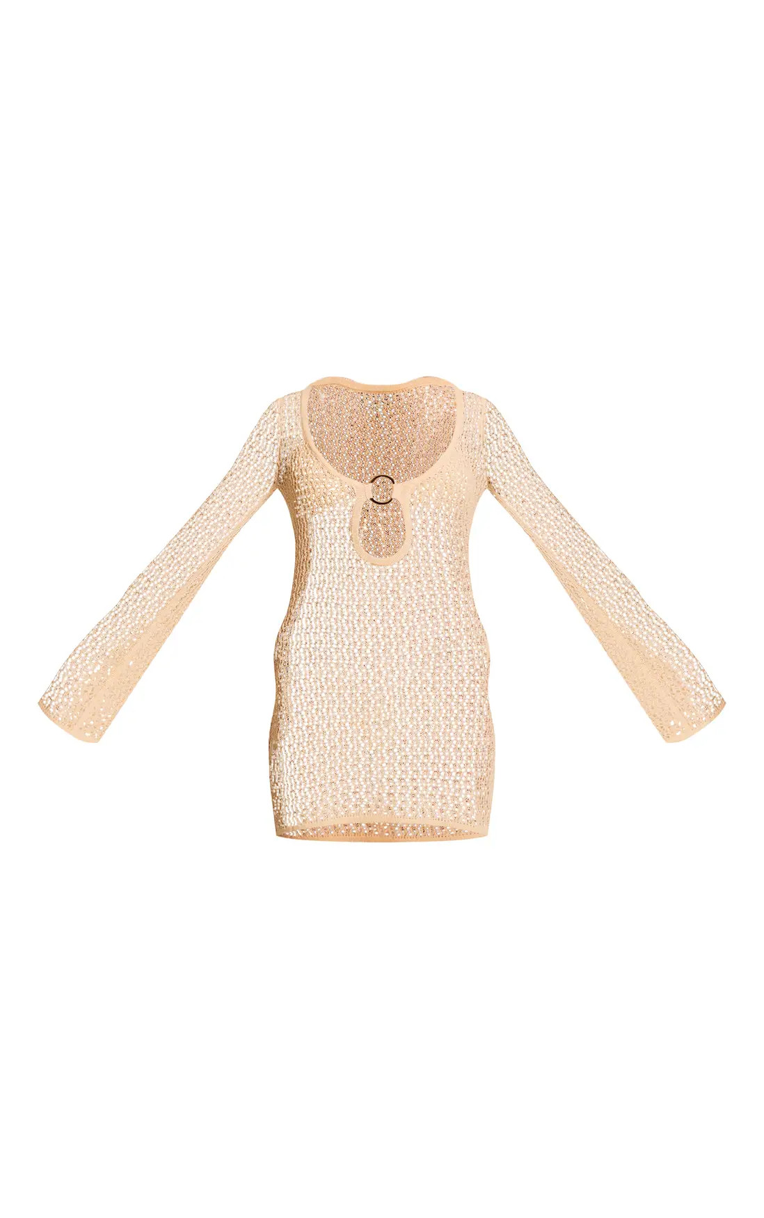 Cream Crochet O Ring Mini Beach Dress | PrettyLittleThing UK