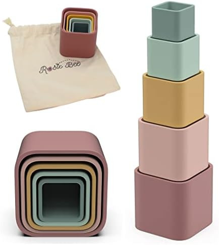 ROSIE BEE Silicone Square Stacking Cups Montessori Toy for Kids, Baby Teether Toys, Stacker, Nesting | Amazon (US)
