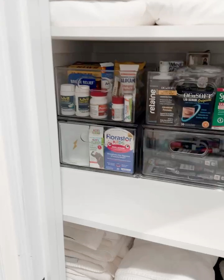Using their existing open-topped bins, we added 4 drawers and simply stacked these on top. A MUCH BETTER use of the shelf space and height. So much more order and organization! 

Each of these have dividers as well!

#LTKHome