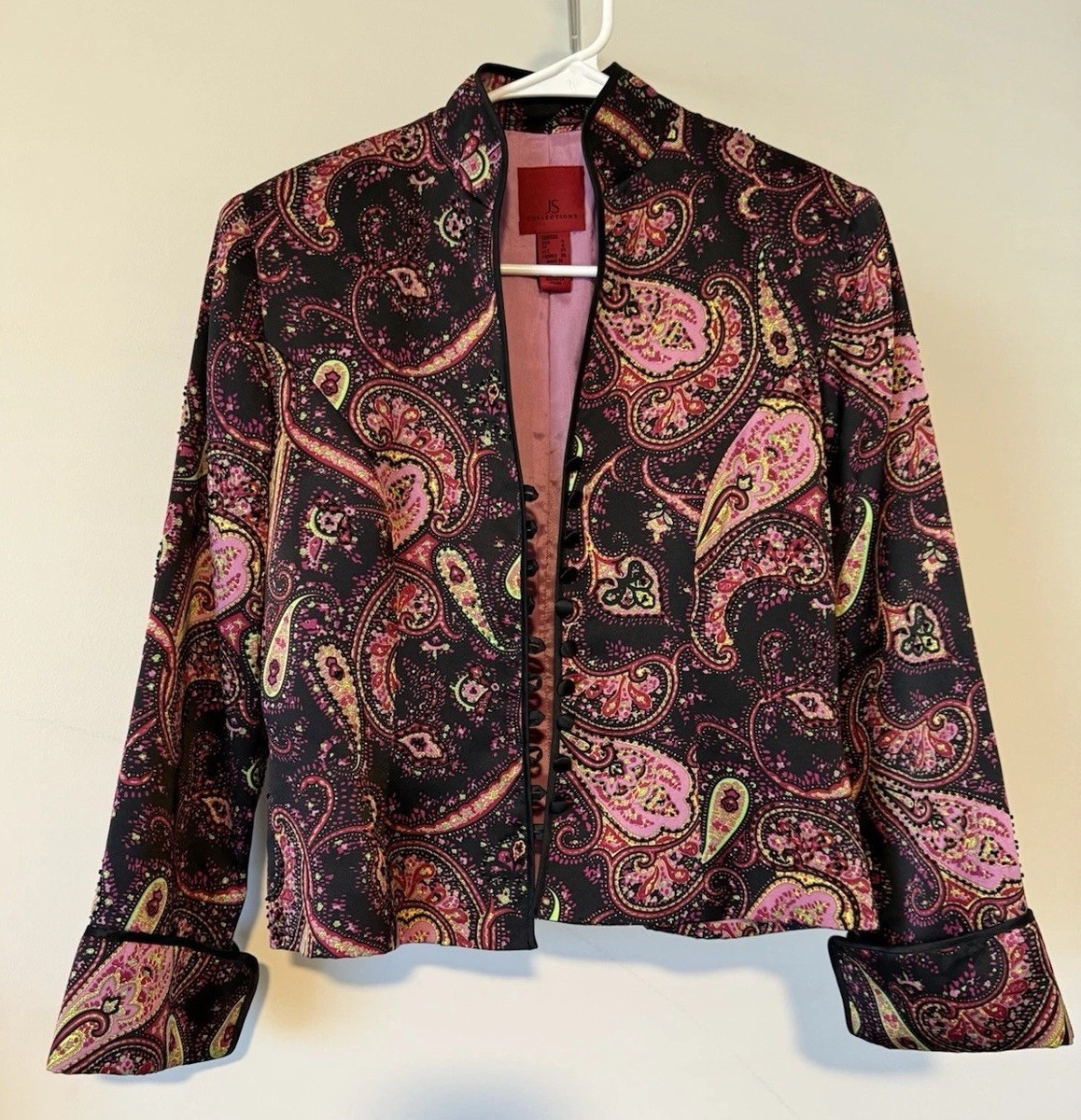 JS Collections 100% Silk Paisley Blazer Jacket Grandma Y2K  Beaded Elegant Sz 6 | eBay US
