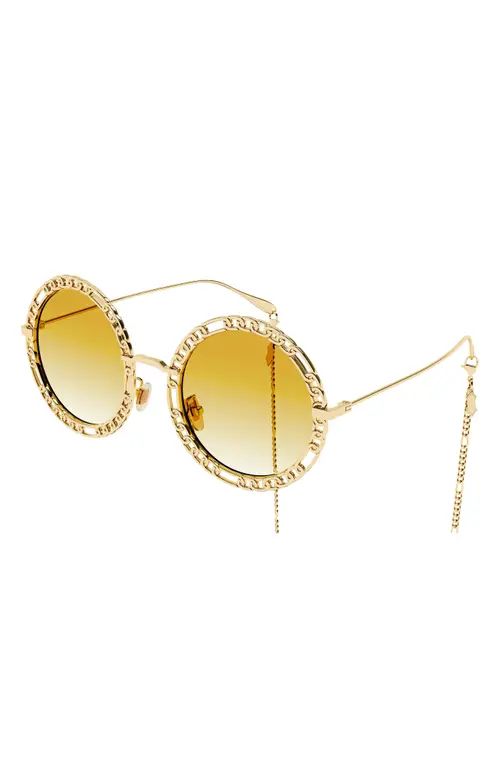 Gucci 53mm Tinted Round Sunglasses with Removable Chain in Gold at Nordstrom | Nordstrom