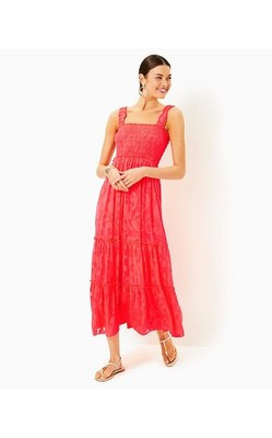 Lilly Pulitzer Hadley Smocked Maxi Sundress Size M Red EUC | eBay US