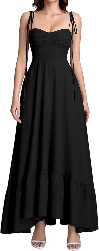 Auraxe Women's Summer Maxi Wedding Guest Dresses Spaghetti Strap Flowy A Line Sundress Casual Ruf... | Amazon (US)