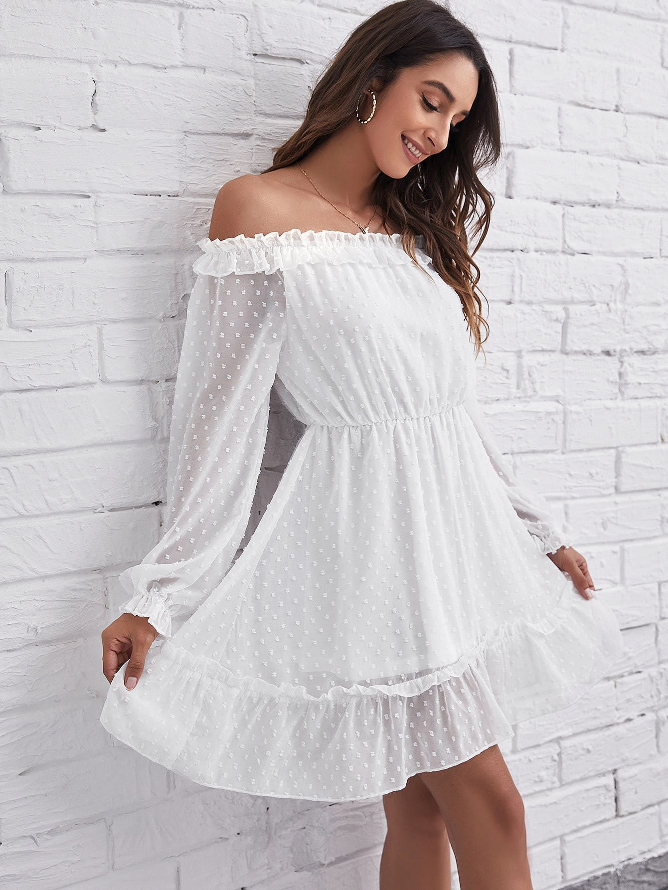 Off Shoulder Ruffle Hem Chiffon Dress | SHEIN
