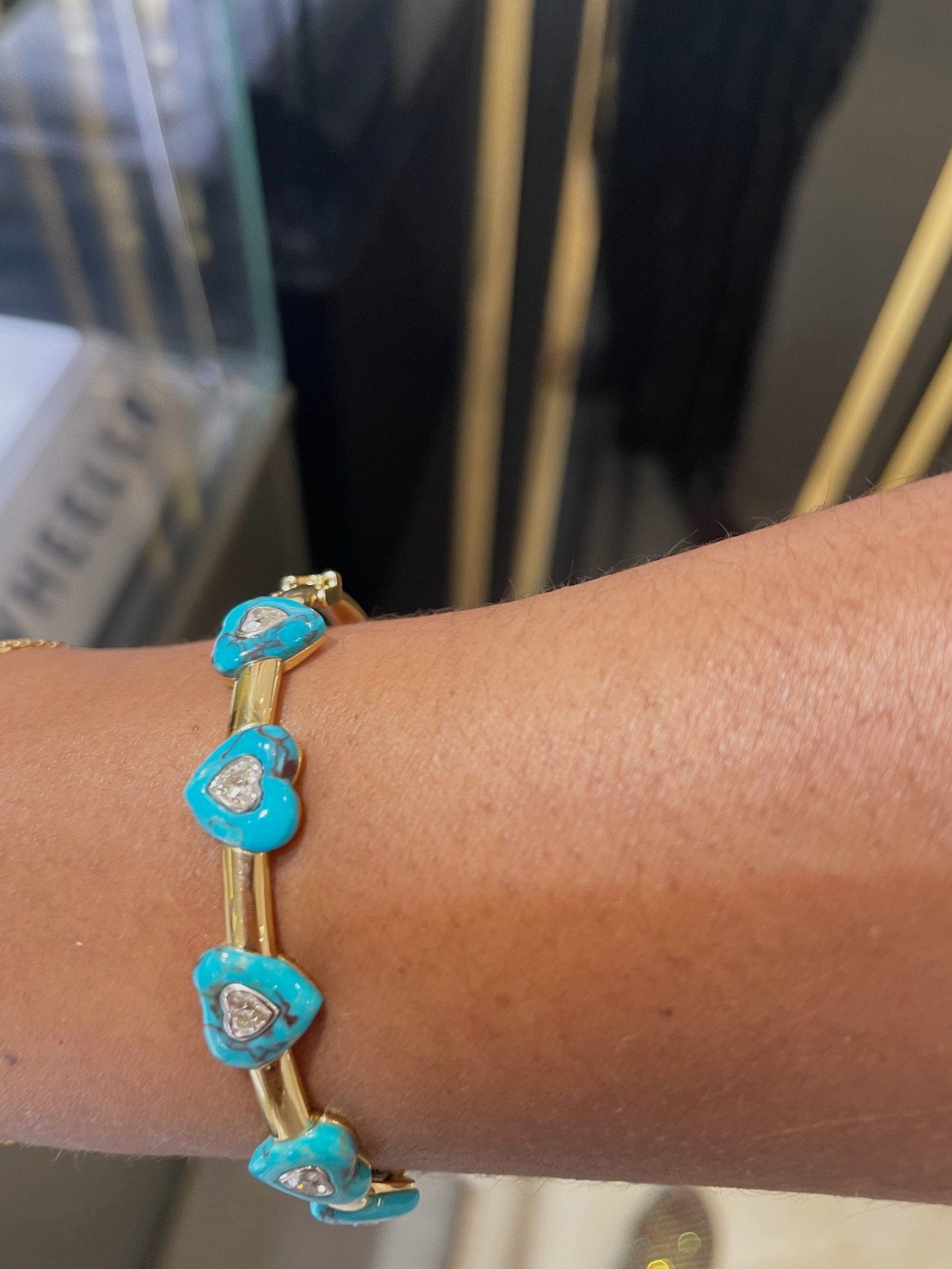Turquoise bangle 
Heart diamond bangle 