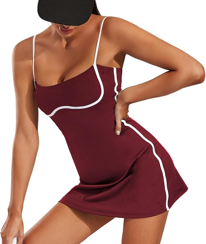 Move With You Womens Workout Tennis Dress with Built-in Bra & Shorts Pockets Sleeveless Exercise ... | Amazon (US)