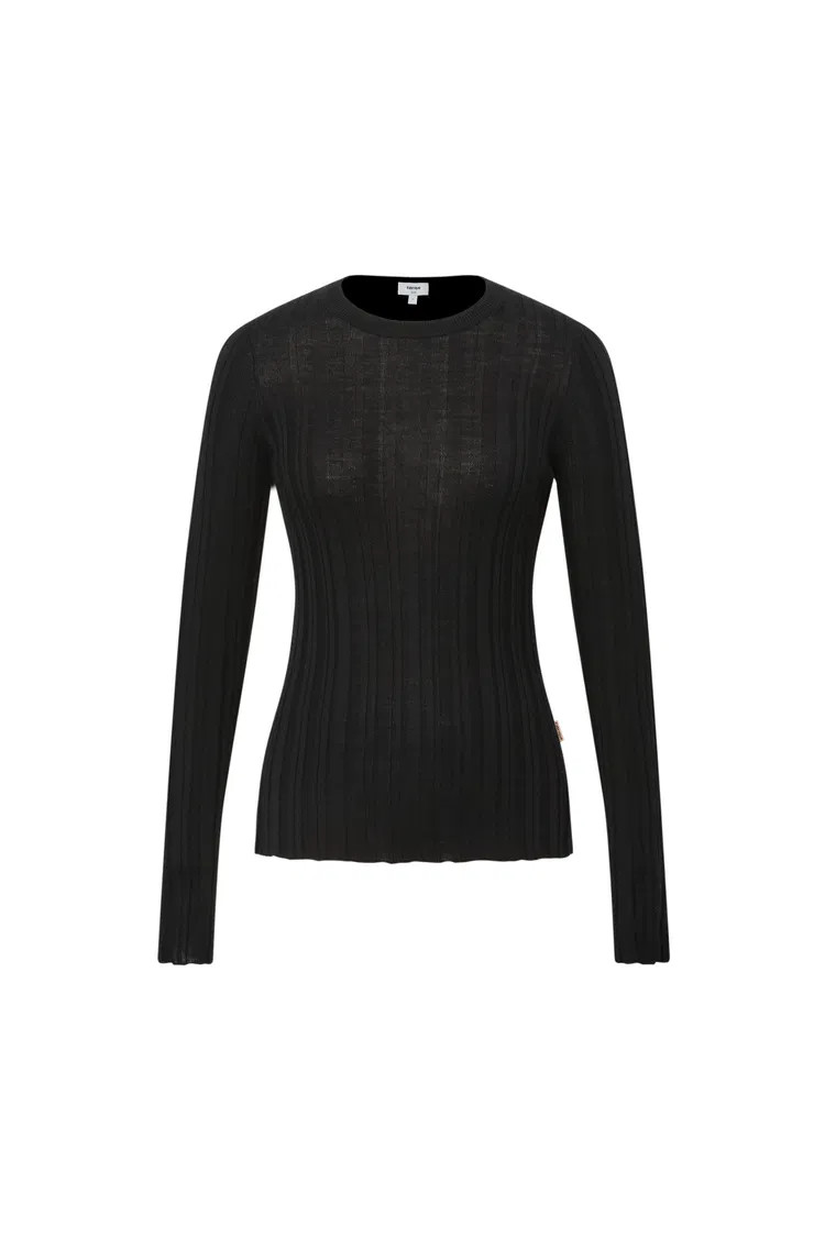 Cara Side Slit Long Sleeve Fitted Top in Merino Wool Yang Yarn Knit | Fabrique