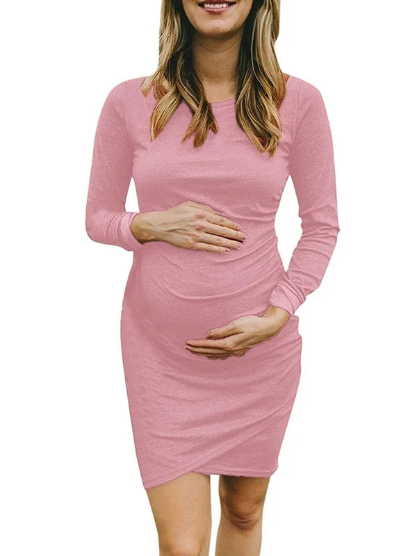 LilyLLL Womens Maternity Long Sleeve Plain Bodycon Mini Dress | Walmart (US)